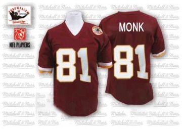 Art Monk Men's Red Authentic Burgundy Team Color 50TH Patch Throwback Jersey
