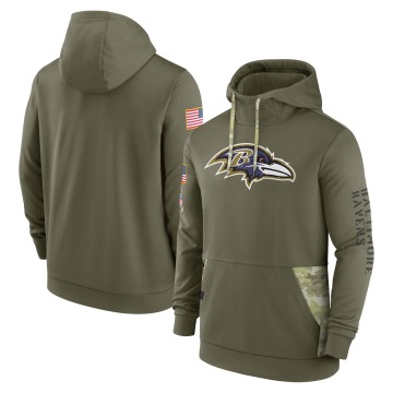 Baltimore Ravens Men's Olive 2022 Salute to Service Therma Performance Pullover Hoodie