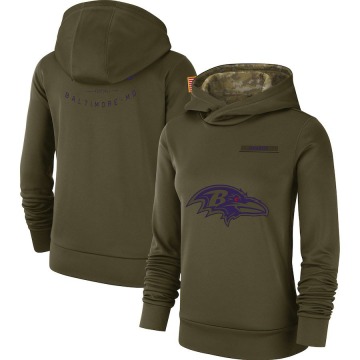 Baltimore Ravens Women's Olive 2018 Salute to Service Team Logo Performance Pullover Hoodie