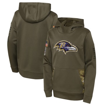 Baltimore Ravens Youth Olive 2022 Salute To Service Performance Pullover Hoodie