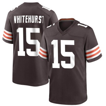 Charlie Whitehurst Youth White Game Brown Team Color Jersey