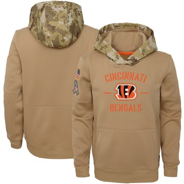 Cincinnati Bengals Youth Khaki 2019 Salute to Service Therma Pullover Hoodie