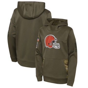 Cleveland Browns Youth Olive 2022 Salute To Service Performance Pullover Hoodie