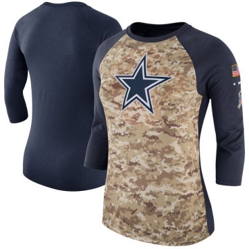 Dallas Cowboys Women's Camo Legend /Navy Salute to Service 2017 Three-Quarter Raglan Sleeve T-Shirt