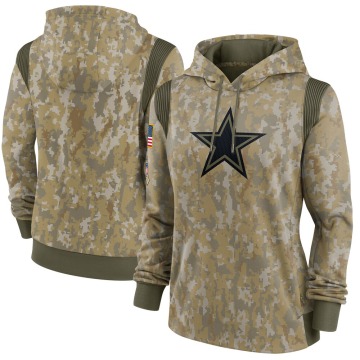 Dallas Cowboys Women's Olive 2021 Salute To Service Therma Performance Pullover Hoodie