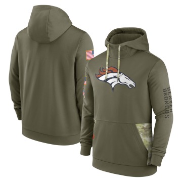 Denver Broncos Men's Olive 2022 Salute to Service Therma Performance Pullover Hoodie