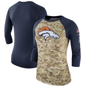 Denver Broncos Women's Camo Legend /Navy Salute to Service 2017 Three-Quarter Raglan Sleeve T-Shirt