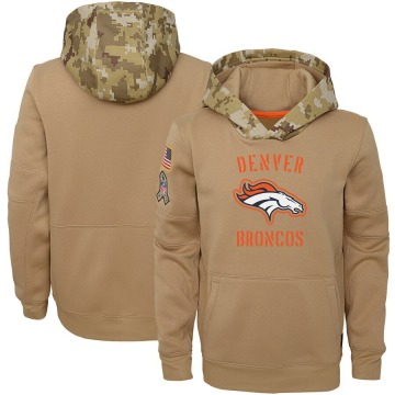 Denver Broncos Youth Khaki 2019 Salute to Service Therma Pullover Hoodie