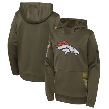 Denver Broncos Youth Olive 2022 Salute To Service Performance Pullover Hoodie