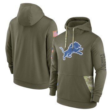 Detroit Lions Men's Olive 2022 Salute to Service Therma Performance Pullover Hoodie