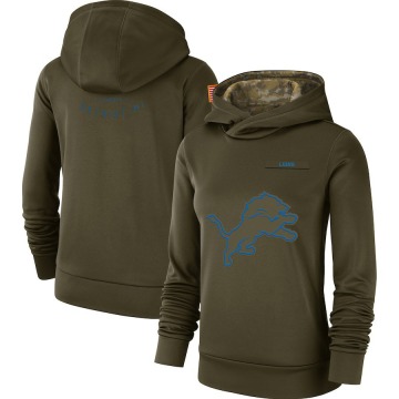 Detroit Lions Women's Olive 2018 Salute to Service Team Logo Performance Pullover Hoodie