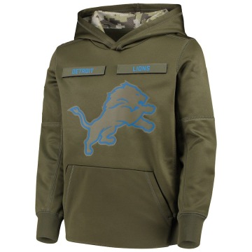 Detroit Lions Youth Green 2018 Salute to Service Pullover Performance Hoodie