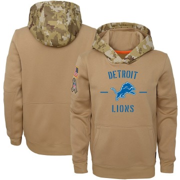 Detroit Lions Youth Khaki 2019 Salute to Service Therma Pullover Hoodie