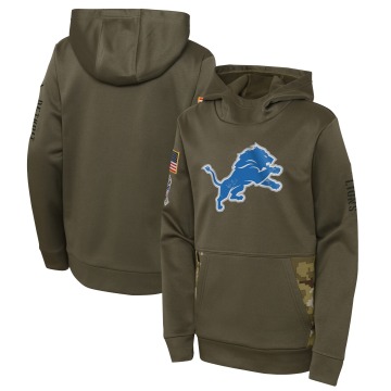 Detroit Lions Youth Olive 2022 Salute To Service Performance Pullover Hoodie