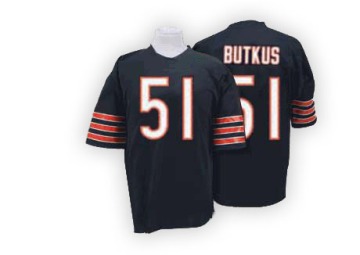 Dick Butkus Men's Blue Authentic Team Color Big Number With Bear Patch Throwback Jersey