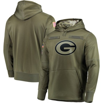 Green Bay Packers Men's Olive 2018 Salute to Service Sideline Therma Performance Pullover Hoodie