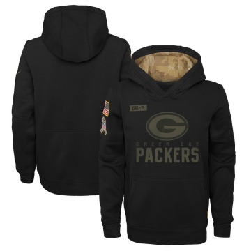 Green Bay Packers Youth Black 2020 Salute to Service Pullover Performance Hoodie