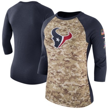 Houston Texans Women's Camo Legend /Navy Salute to Service 2017 Three-Quarter Raglan Sleeve T-Shirt