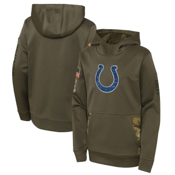 Indianapolis Colts Youth Olive 2022 Salute To Service Performance Pullover Hoodie