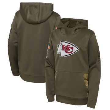 Kansas City Chiefs Youth Olive 2022 Salute To Service Performance Pullover Hoodie