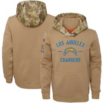 Los Angeles Chargers Youth Khaki 2019 Salute to Service Therma Pullover Hoodie