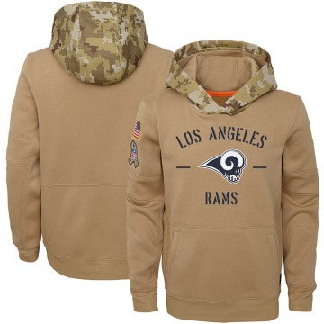 Los Angeles Rams Youth Khaki 2019 Salute to Service Therma Pullover Hoodie