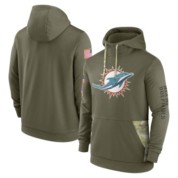 Miami Dolphins Men's Olive 2022 Salute to Service Therma Performance Pullover Hoodie