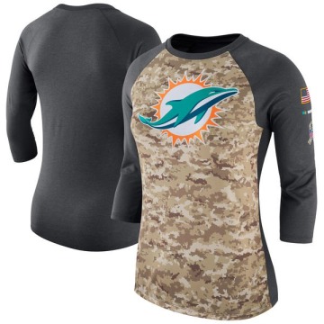 Miami Dolphins Women's Camo Legend /Charcoal Salute to Service 2017 Three-Quarter Raglan Sleeve T-Shirt