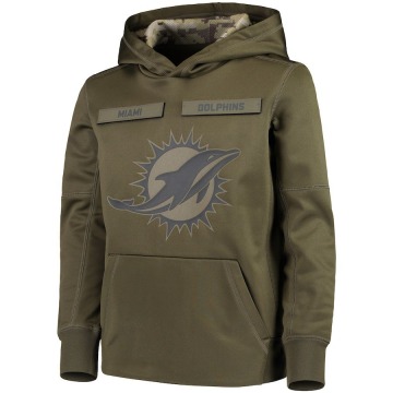 Miami Dolphins Youth Green 2018 Salute to Service Pullover Performance Hoodie