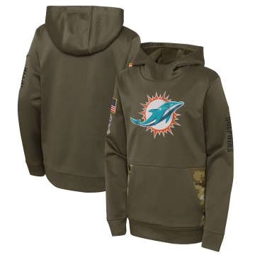 Miami Dolphins Youth Olive 2022 Salute To Service Performance Pullover Hoodie