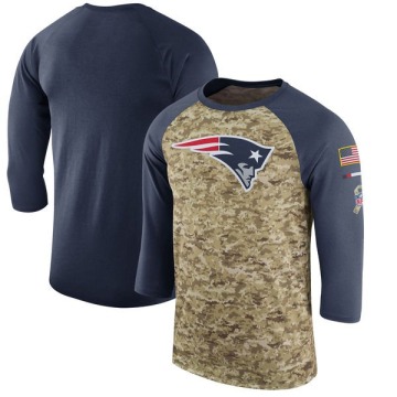 New England Patriots Men's Camo Legend /Navy Salute to Service 2017 Sideline Performance Three-Quarter Sleeve T-Shirt