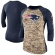 New England Patriots Women's Camo Legend /Navy Salute to Service 2017 Three-Quarter Raglan Sleeve T-Shirt