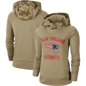New England Patriots Women's Khaki 2019 Salute to Service Therma Pullover Hoodie