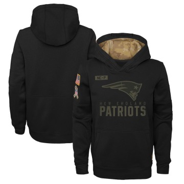 New England Patriots Youth Black 2020 Salute to Service Pullover Performance Hoodie