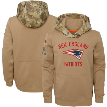 New England Patriots Youth Khaki 2019 Salute to Service Therma Pullover Hoodie