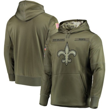 New Orleans Saints Men's Olive 2018 Salute to Service Sideline Therma Performance Pullover Hoodie