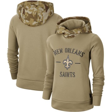 New Orleans Saints Women's Khaki 2019 Salute to Service Therma Pullover Hoodie