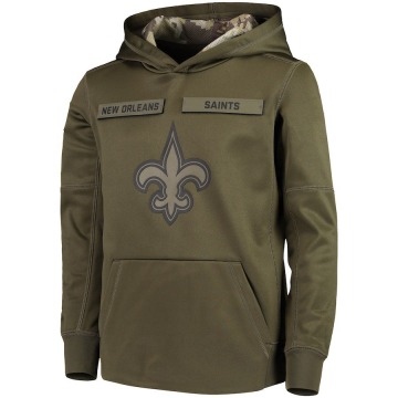 New Orleans Saints Youth Green 2018 Salute to Service Pullover Performance Hoodie