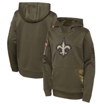 New Orleans Saints Youth Olive 2022 Salute To Service Performance Pullover Hoodie