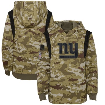 New York Giants Youth Olive 2021 Salute To Service Therma Performance Pullover Hoodie