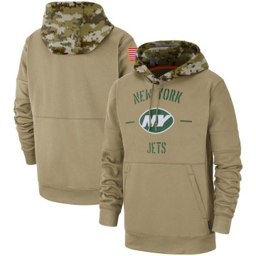 New York Jets Men's Tan 2019 Salute to Service Sideline Therma Pullover Hoodie