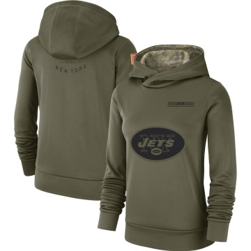 New York Jets Women's Olive 2018 Salute to Service Team Logo Performance Pullover Hoodie