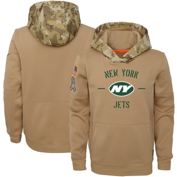 New York Jets Youth Khaki 2019 Salute to Service Therma Pullover Hoodie