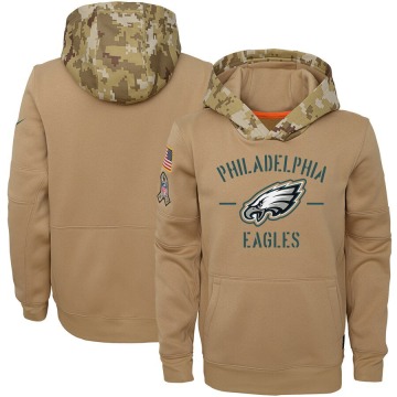 Philadelphia Eagles Youth Khaki 2019 Salute to Service Therma Pullover Hoodie