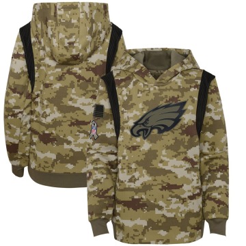 Philadelphia Eagles Youth Olive 2021 Salute To Service Therma Performance Pullover Hoodie