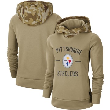 Pittsburgh Steelers Women's Khaki 2019 Salute to Service Therma Pullover Hoodie