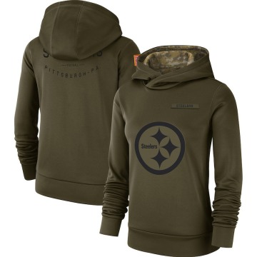 Pittsburgh Steelers Women's Olive 2018 Salute to Service Team Logo Performance Pullover Hoodie