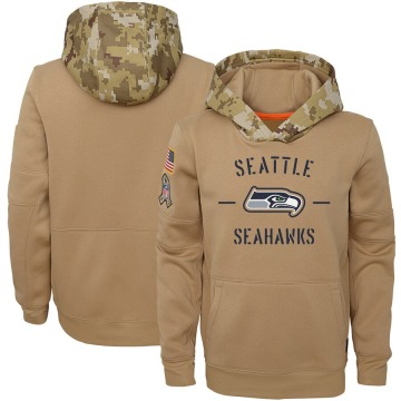 Seattle Seahawks Youth Khaki 2019 Salute to Service Therma Pullover Hoodie