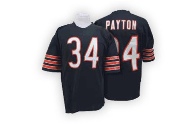Walter Payton Men's Blue Authentic Team Color Big Number With Bear Patch Throwback Jersey