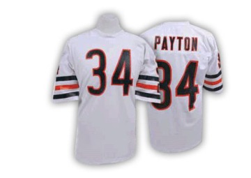 Walter Payton Men's White Authentic Big Number With Bear Patch Throwback Jersey